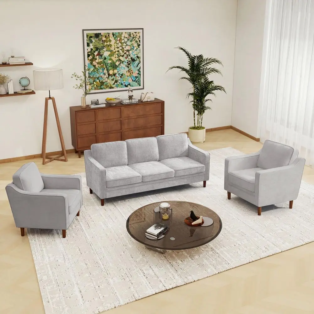 Living Room Furniture Sets, 3 Seater Couch and 2 Armchair, Mid Century Modern Sofa Set, Chenille Couch with Solid Wood Frame fo
Living Room Furniture Sets, 3 Seater Couch and 2 Armchair, Mid Century Modern Sofa Set, Chenille Couch with Solid Wood Frame fo