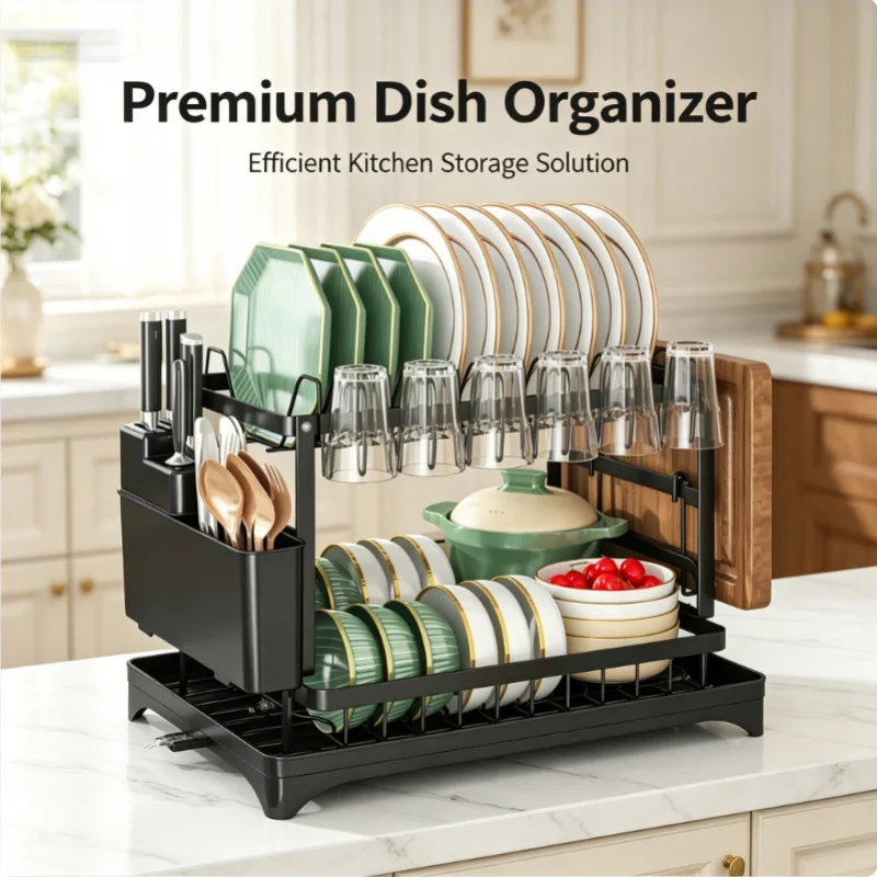 Rustproof Large Capacity 2-Tier Dish Drying Rack Premium Metal with Drain Tray for Kitchen Countertop Organizer
Rustproof Large Capacity 2-Tier Dish Drying Rack Premium Metal with Drain Tray for Kitchen Countertop Organizer