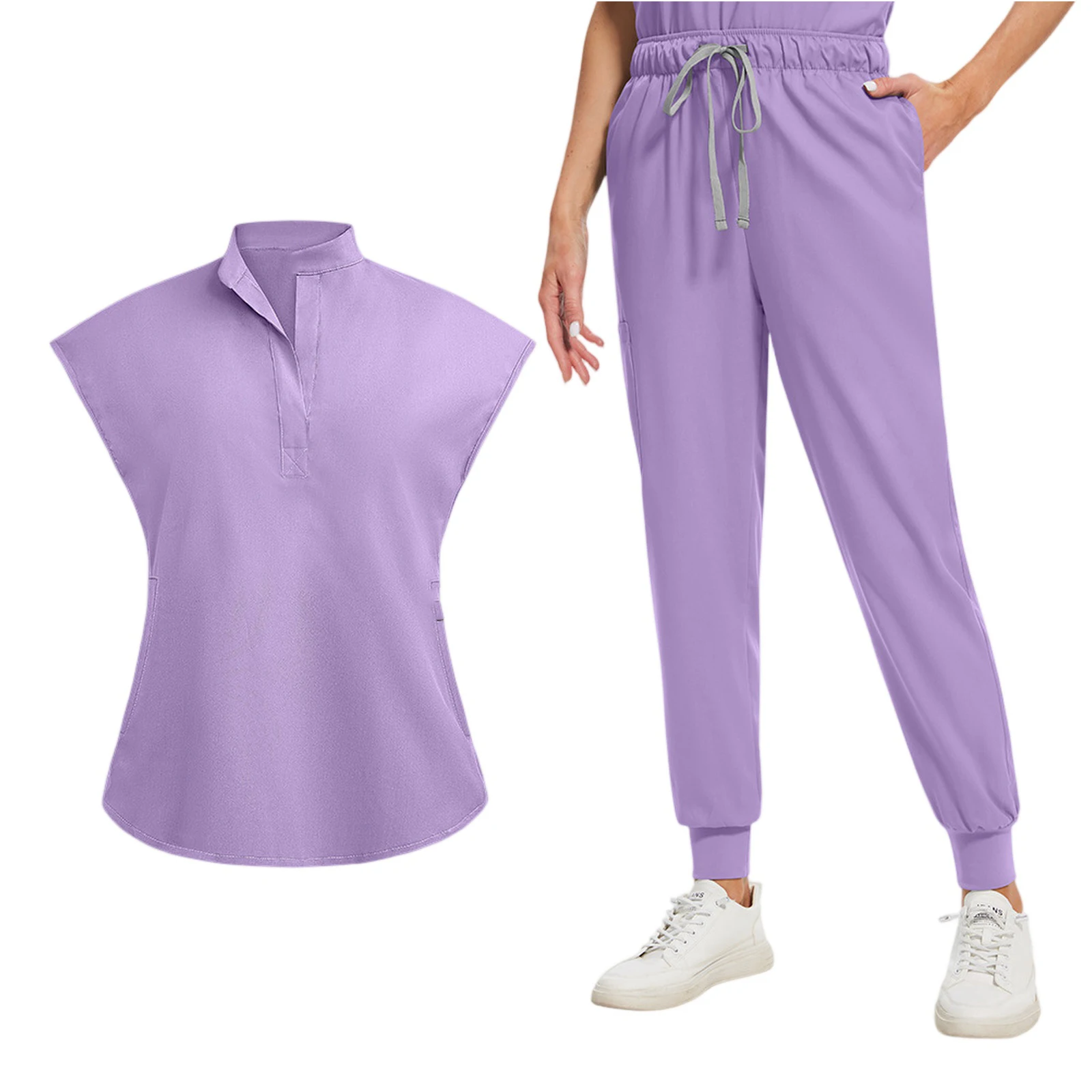 Women's Nurse Scrub Set Stand Collar Sleeveless Multi-Color Drawstring Jogger Pants Multi-Pocket Medical Uniform Workwear
Women's Nurse Scrub Set Stand Collar Sleeveless Multi-Color Drawstring Jogger Pants Multi-Pocket Medical Uniform Workwear