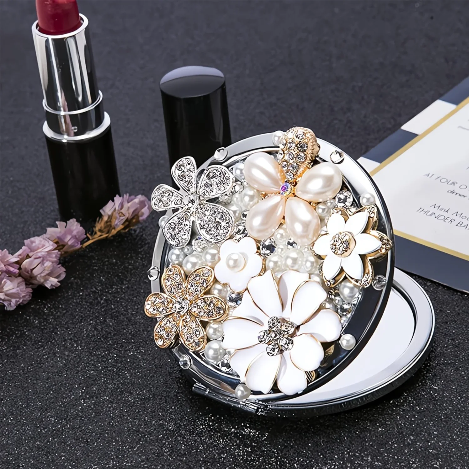 Elegant Floral Design Pocket Mirror with Sparkling Rhinestones - Dual-Sided Folding Makeup Mirror
Elegant Floral Design Pocket Mirror with Sparkling Rhinestones - Dual-Sided Folding Makeup Mirror