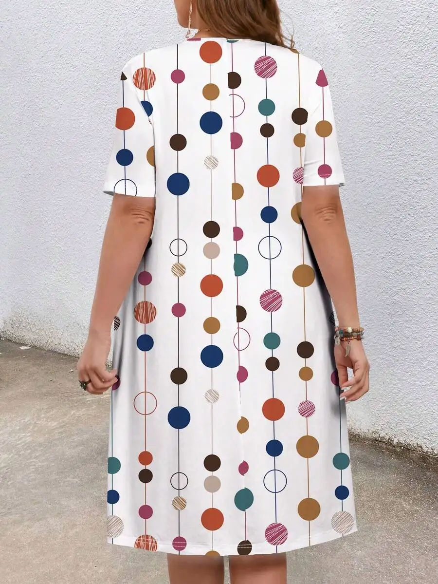 Loose Round Neck Short Sleeve Polka Dot Print Casual Dress For Women
Loose Round Neck Short Sleeve Polka Dot Print Casual Dress For Women