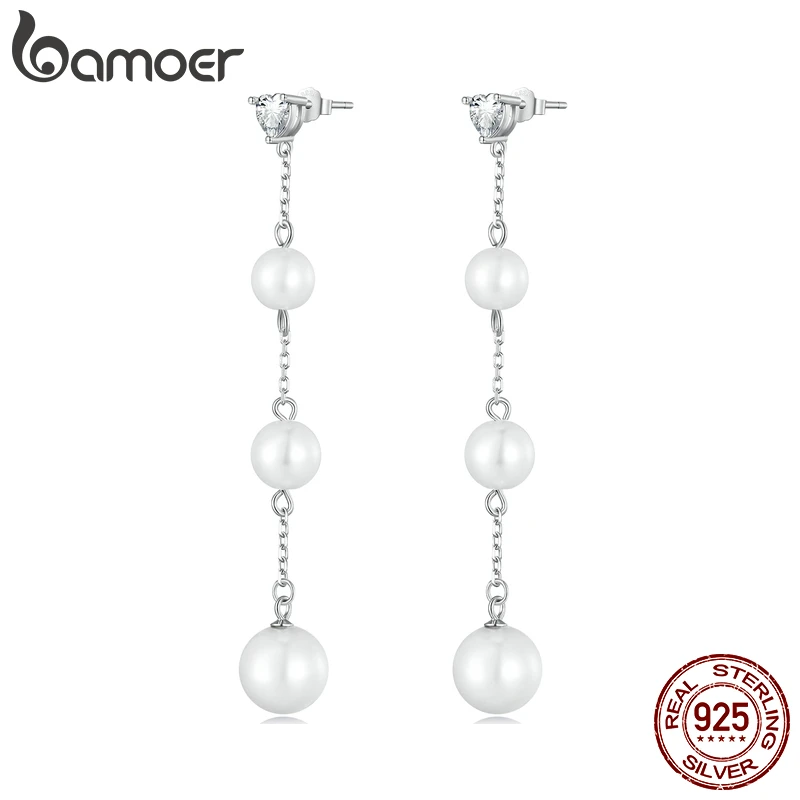 BAMOER 925 Sterling Silver Shell Imitation Pearl Dangle Earrings Chain for Women Girls Elegant Long Tassel Dangle Earrings
BAMOER 925 Sterling Silver Shell Imitation Pearl Dangle Earrings Chain for Women Girls Elegant Long Tassel Dangle Earrings