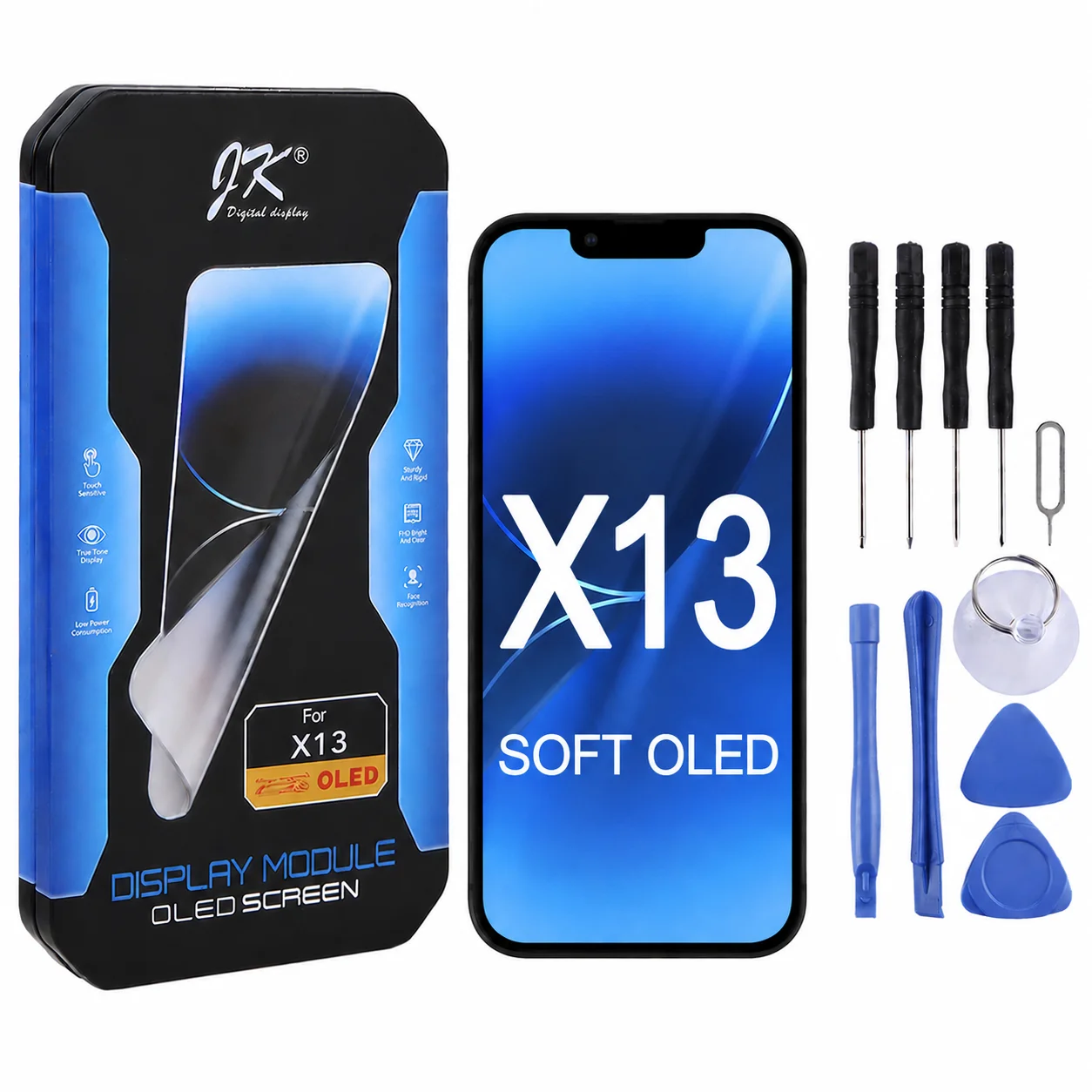 For iPhone 13 JK Soft OLED Full Screen Assembly Replacement High Color Accuracy Tested
For iPhone 13 JK Soft OLED Full Screen Assembly Replacement High Color Accuracy Tested