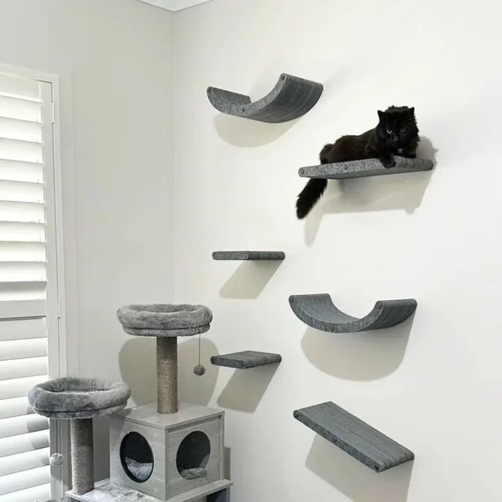 Wall Mounted felt Cat Climbing Shelves Curved Cat Bed Hammock Jumping Platform for cats Wall Furniture safety Wear Resistant
Wall Mounted felt Cat Climbing Shelves Curved Cat Bed Hammock Jumping Platform for cats Wall Furniture safety Wear Resistant
