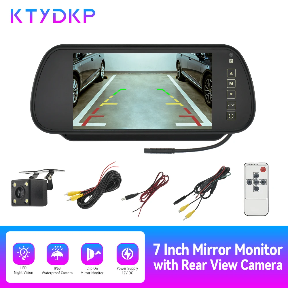 KTYDKP 7 Inch Car Rear View Camera with Mirror Monitor for Vehicle Parking Rervesing Camera with 7" TFT LCD HD Screen Universal