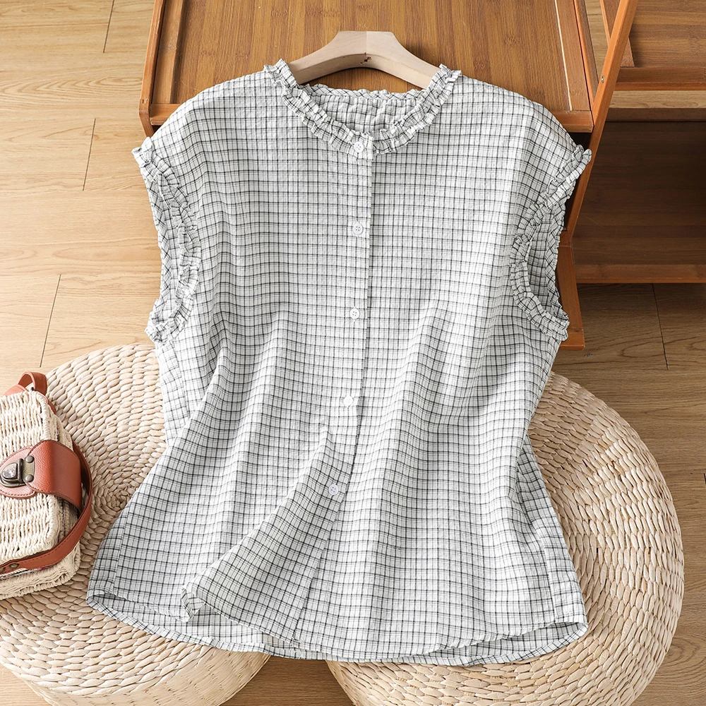 plus Size Women's Shirt Slimming Youthful Meat Concealing Summer New Plaid Sleeveless Loose Outerwear Top Casual Style
plus Size Women's Shirt Slimming Youthful Meat Concealing Summer New Plaid Sleeveless Loose Outerwear Top Casual Style