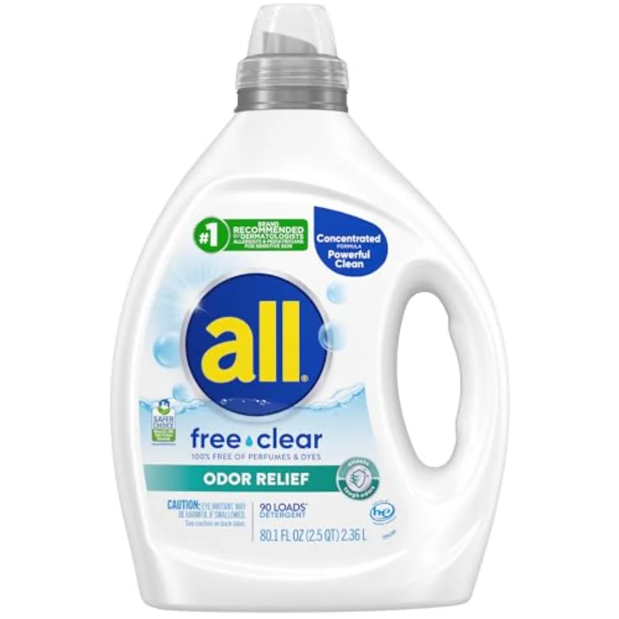 all Laundry Detergent Liquid, Free Clear for Sensitive Skin, Odor Relief, Unscented and Hypoallergenic, 2X Concentrated, 90 Loa
all Laundry Detergent Liquid, Free Clear for Sensitive Skin, Odor Relief, Unscented and Hypoallergenic, 2X Concentrated, 90 Loa