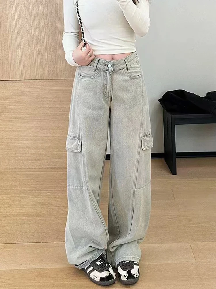Y2K осенние новые широкие повседневные брюки в стиле ретро, женские универсальные карманные прямые брюки с высокой талией, рабочая одежда, джинсы 
Y2K осенние новые широкие повседневные брюки в стиле ретро, женские универсальные карманные прямые брюки с высокой талией, рабочая одежда, джинсы