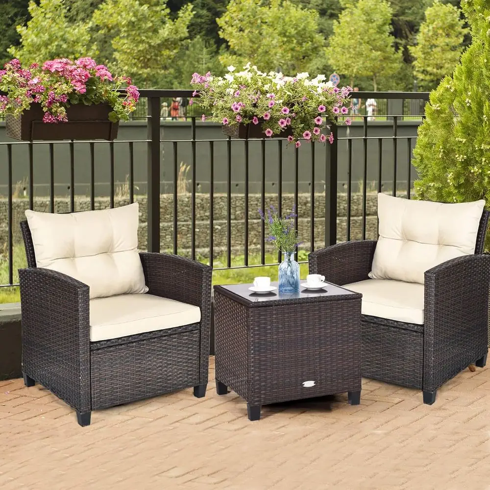 3-Piece Wicker Patio urniture Set, Outdoor Soa Set with Water-Resistant Cushion & Tempered Glass Table, Brown
3-Piece Wicker Patio urniture Set, Outdoor Soa Set with Water-Resistant Cushion & Tempered Glass Table, Brown