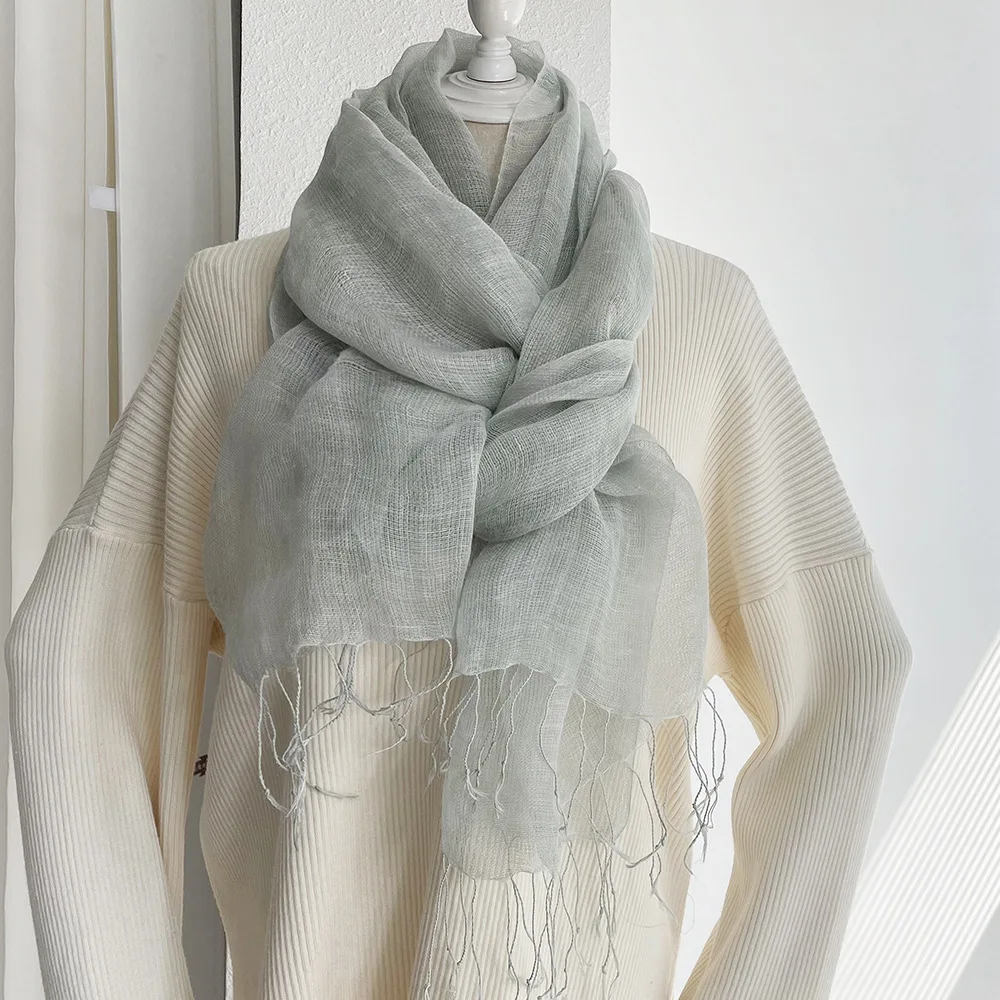 Women's Solid Linen Scarf with Tassels, Spring Sun Protection Shawl, Japanese Korean Style Lightweight Wrap
Women's Solid Linen Scarf with Tassels, Spring Sun Protection Shawl, Japanese Korean Style Lightweight Wrap