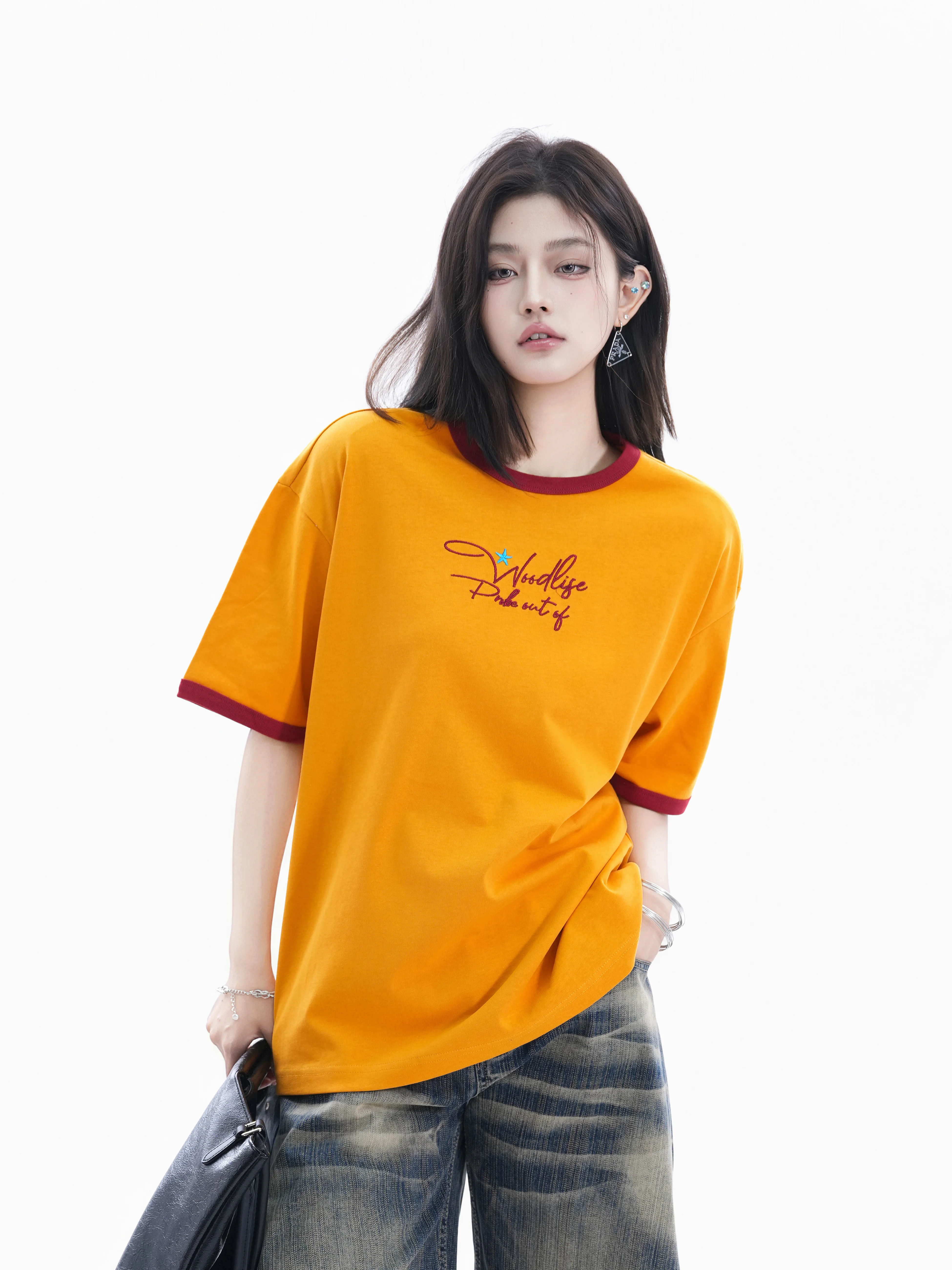Retro American Contrast Color Short Sleeve T-Shirt Women Loose Couple Letter Embroidery Cotton Casual round Neck Top
Retro American Contrast Color Short Sleeve T-Shirt Women Loose Couple Letter Embroidery Cotton Casual round Neck Top