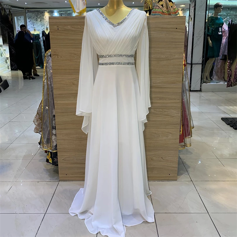 Glitter Dubai Formal Evening Dresses Chiffon Shiny V-Neck A-Line Floor Length Prom Dress For Wedding Occasional Party Gowns 2023 
Glitter Dubai Formal Evening Dresses Chiffon Shiny V-Neck A-Line Floor Length Prom Dress For Wedding Occasional Party Gowns 2023