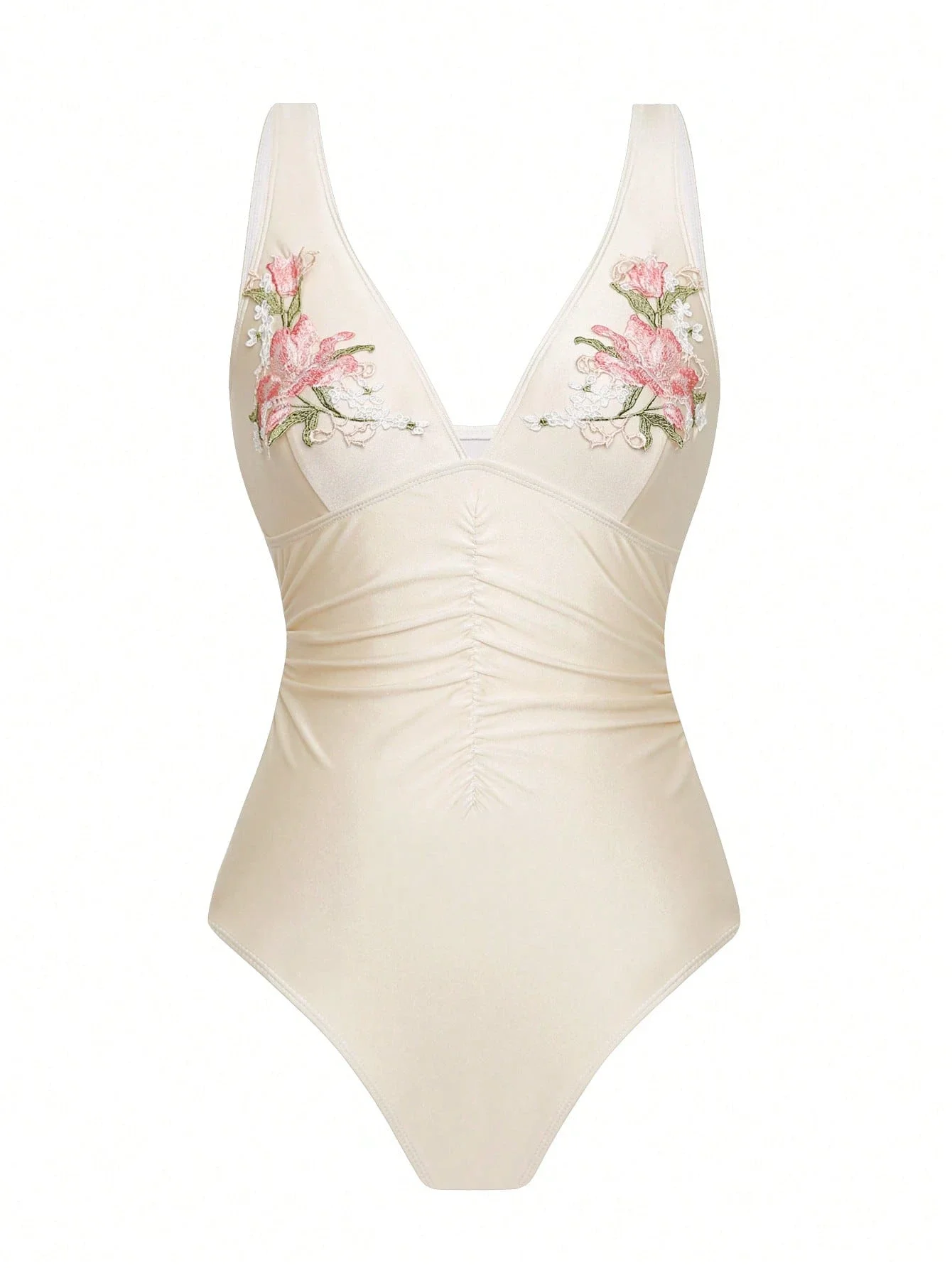 Бежевый купальник с цветочной вышивкой, V-образным вырезом, плиссировкой и подходящей юбкой
Бежевый купальник с цветочной вышивкой, V-образным вырезом, плиссировкой и подходящей юбкой