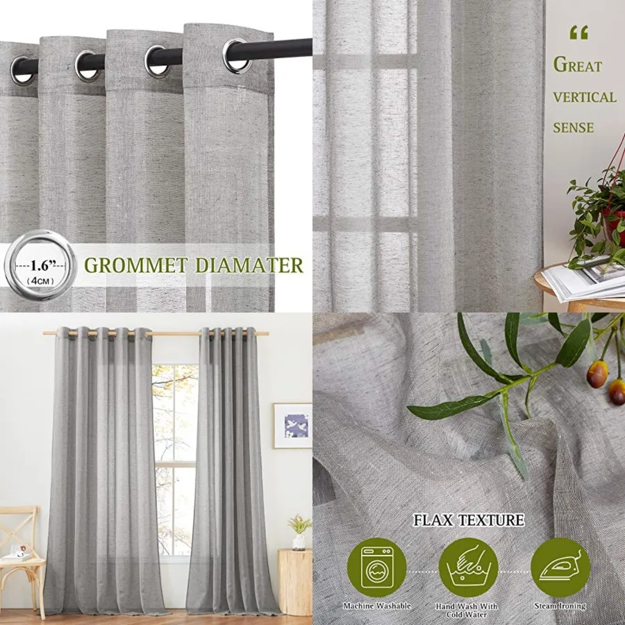Faux Curtains 96 inch Long, Grommet Rustic Flax Semi Sheer Window Drapes with Light Filtering for Farmhouse/Patio Door, Charcoa
Faux Curtains 96 inch Long, Grommet Rustic Flax Semi Sheer Window Drapes with Light Filtering for Farmhouse/Patio Door, Charcoa