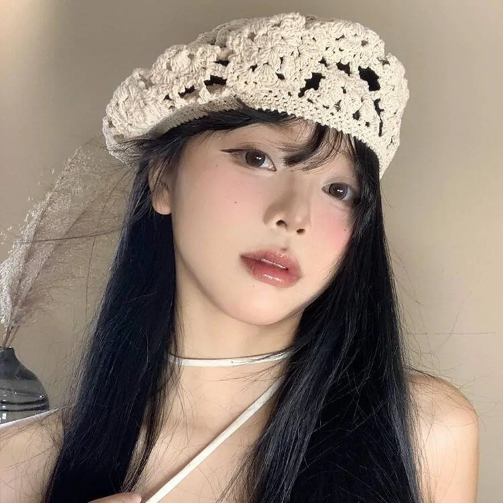 Breathable Flower Hat Japanese Style Big Head Circumference Hollowed Out Beret All-match Headgear Crochet Knitted Cap Gift
Breathable Flower Hat Japanese Style Big Head Circumference Hollowed Out Beret All-match Headgear Crochet Knitted Cap Gift