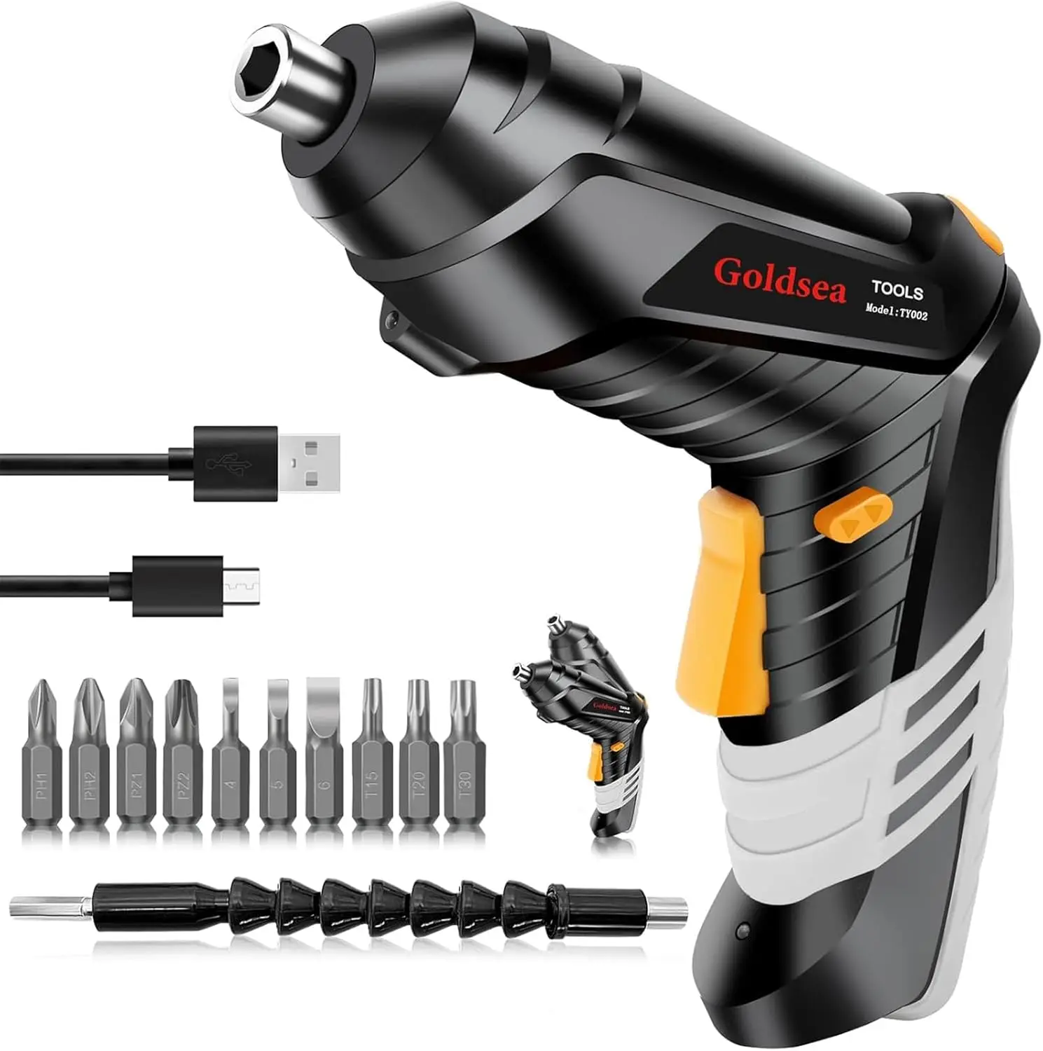 Electric Screwdriver Goldsea 4.2V Cordless Screwdriver 3.5N.m 1500mAh Type-C Charging 10pcs Screwdriver Bits 1/4” Hex Chuck 90°/180° deformation handle Forward and reverse adjustment LED Light
Electric Screwdriver Goldsea 4.2V Cordless Screwdriver 3.5N.m 1500mAh Type-C Charging 10pcs Screwdriver Bits 1/4” Hex Chuck 90°/180° deformation handle Forward and reverse adjustment LED Light