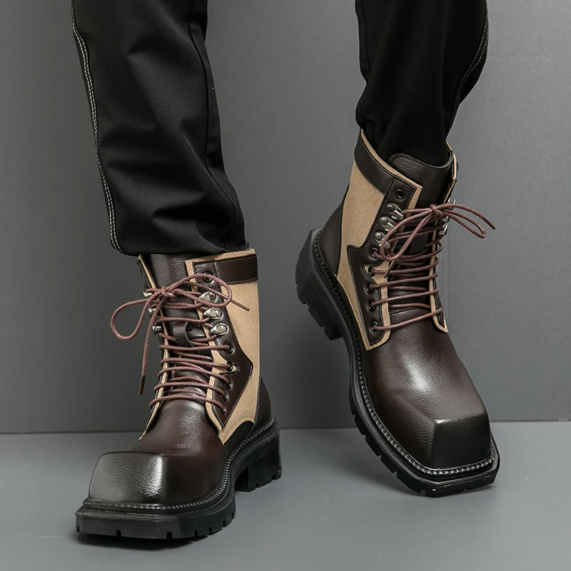 Square Lace Up High Top Men Boots Classic Color Blocking Comfortable Casual Fashionable and Versatile
Square Lace Up High Top Men Boots Classic Color Blocking Comfortable Casual Fashionable and Versatile