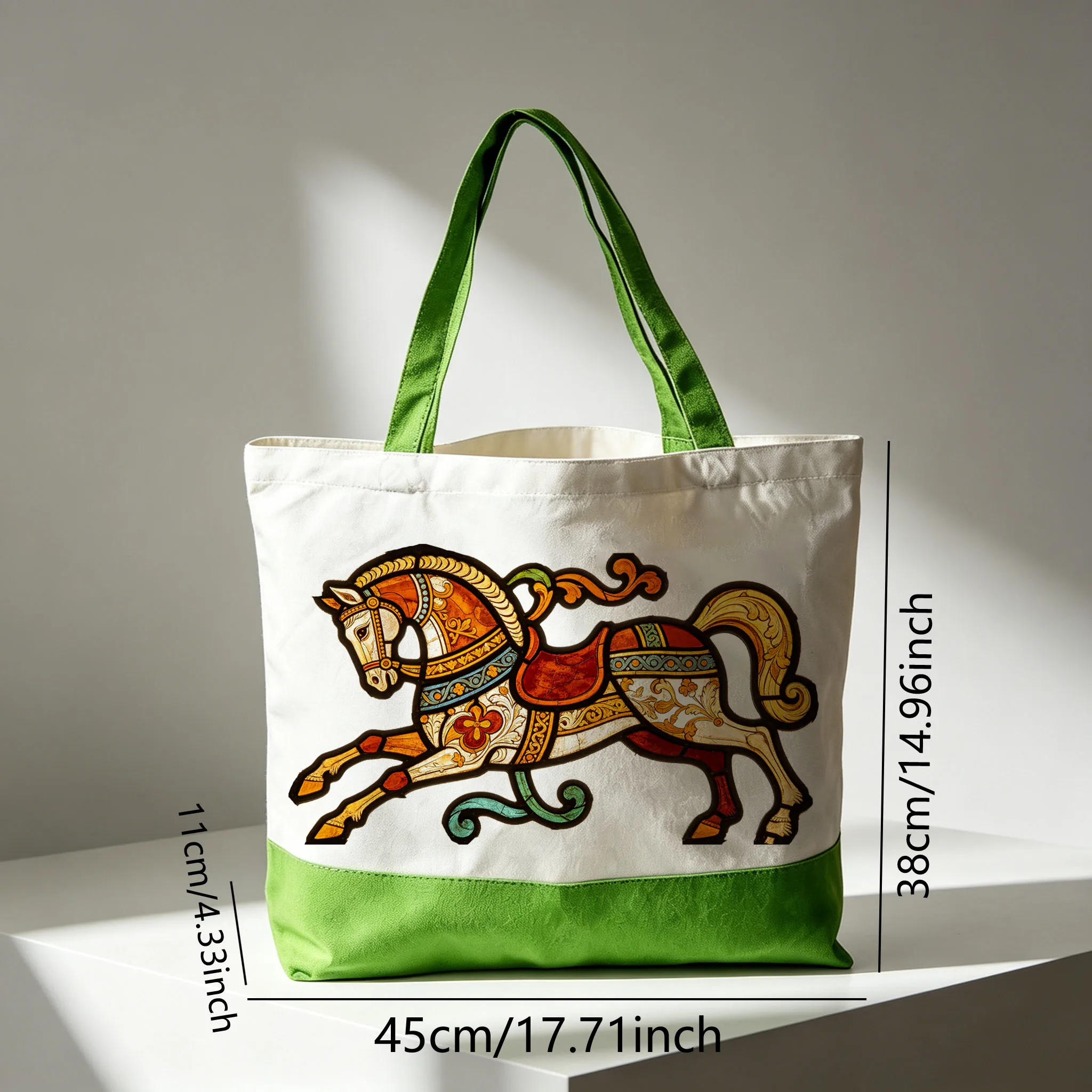 1PC Bag - Stained Glass Horse Design Canvas Tote, Color-Blocked Shoulder Bag, Large Capacity 2D Pattern Shopping Grocery Eco-Fri
1PC Bag - Stained Glass Horse Design Canvas Tote, Color-Blocked Shoulder Bag, Large Capacity 2D Pattern Shopping Grocery Eco-Fri