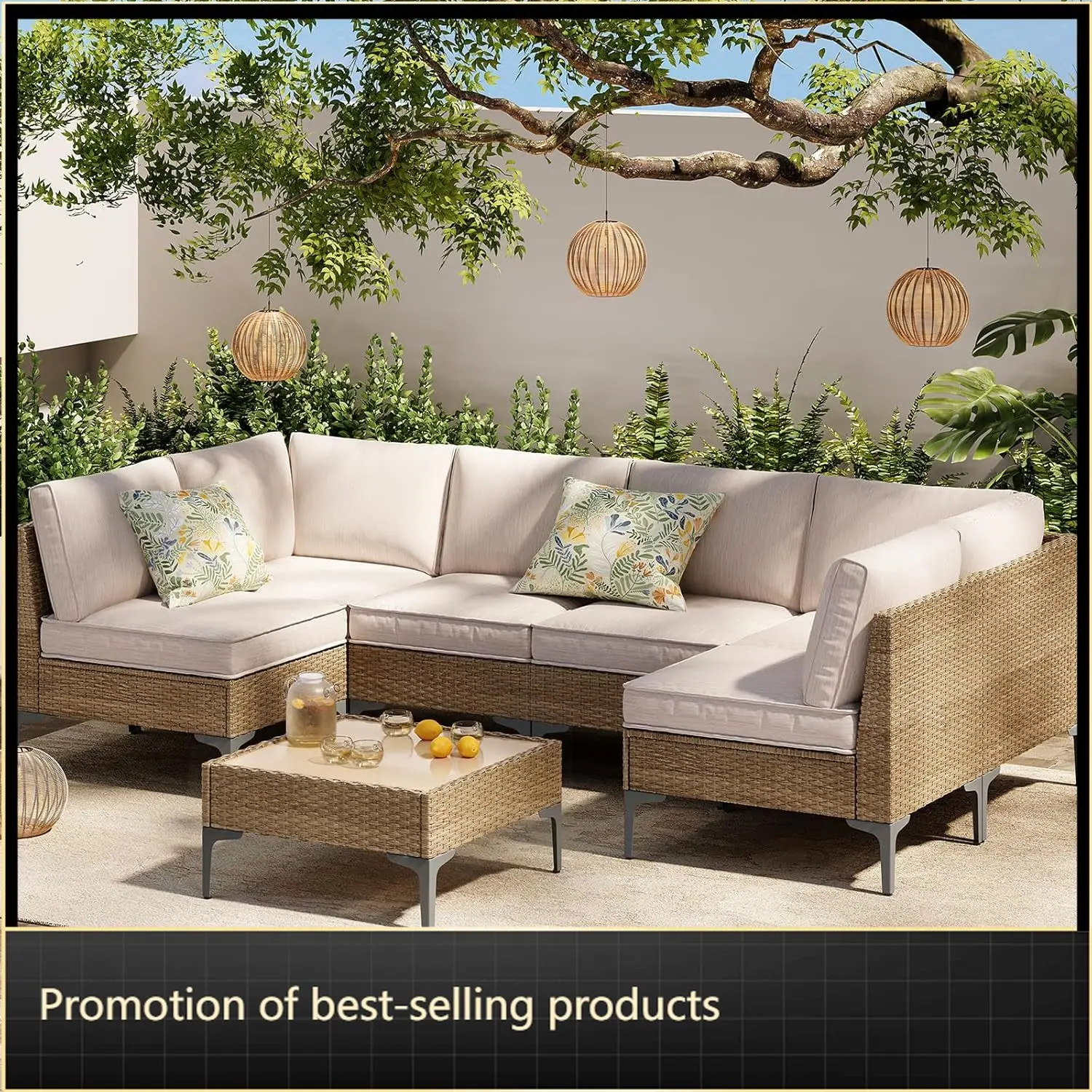 7-Piece Patio Furniture Set, Outdoor Wicker Sectional Sofa with Coffee Table, Anti-Slip & Thick All-Weather Cushions
7-Piece Patio Furniture Set, Outdoor Wicker Sectional Sofa with Coffee Table, Anti-Slip & Thick All-Weather Cushions