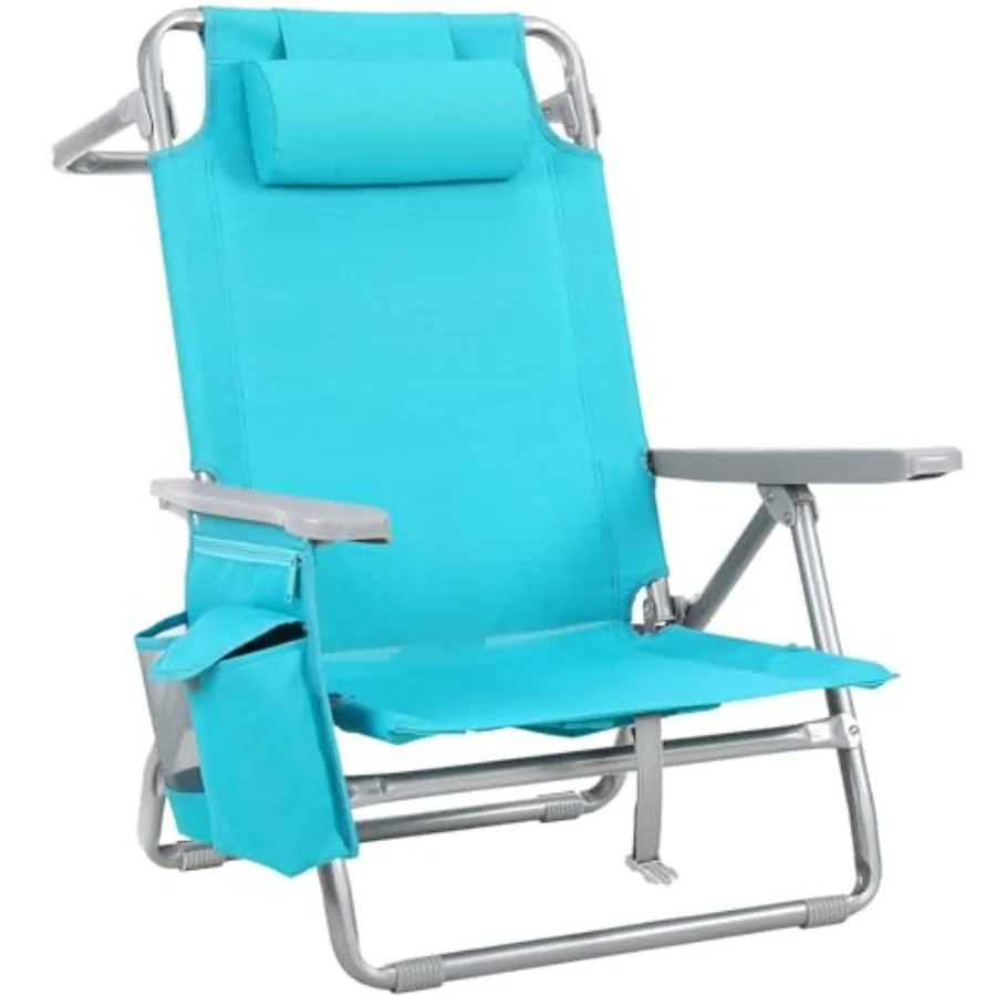 Beach chair for outdoor camping, polyester fabric, sky blue, 5-position lay-flat reclining with headrest, storage bag, cooler p
Beach chair for outdoor camping, polyester fabric, sky blue, 5-position lay-flat reclining with headrest, storage bag, cooler p