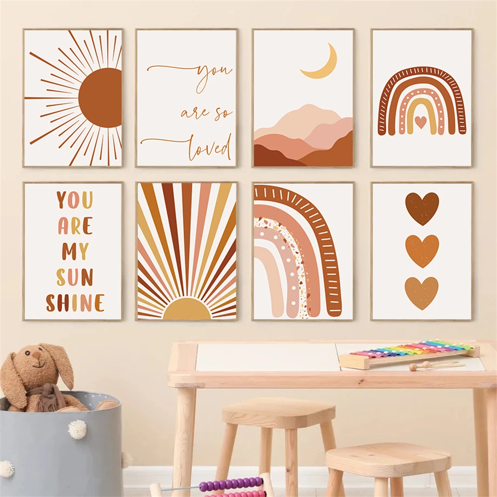Boho Sun Heart Moon Rainbow Poster Wall Art Canvas Painting Nursery Posters And Prints Modern Wall Pictures Kids Room Decoration
Boho Sun Heart Moon Rainbow Poster Wall Art Canvas Painting Nursery Posters And Prints Modern Wall Pictures Kids Room Decoration