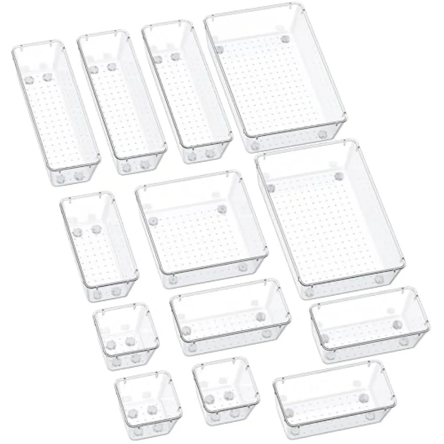 13-Piece Drawer Organizers with Non-Slip Silicone Pads, 5-Size Desk Bathroom Drawer Organizer Trays Storage Tray for Makeup, Je
13-Piece Drawer Organizers with Non-Slip Silicone Pads, 5-Size Desk Bathroom Drawer Organizer Trays Storage Tray for Makeup, Je
