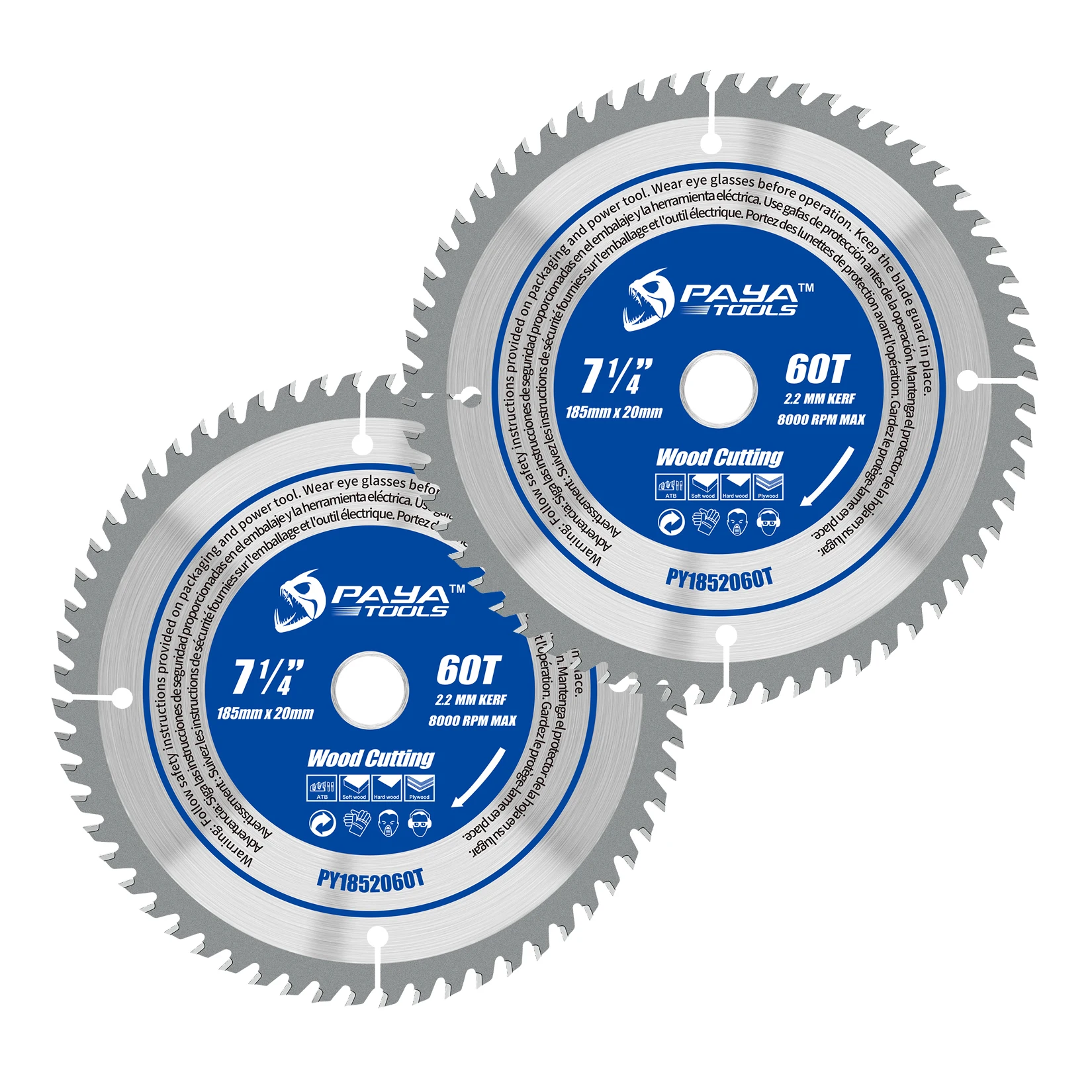PAYA 7-1/4-Inch 60-Tooth Circular Saw Blade 185mm TCT ATB Framing Blade 20mm Bore for Wood Fast Cutting Meets EN847 Standards
PAYA 7-1/4-Inch 60-Tooth Circular Saw Blade 185mm TCT ATB Framing Blade 20mm Bore for Wood Fast Cutting Meets EN847 Standards