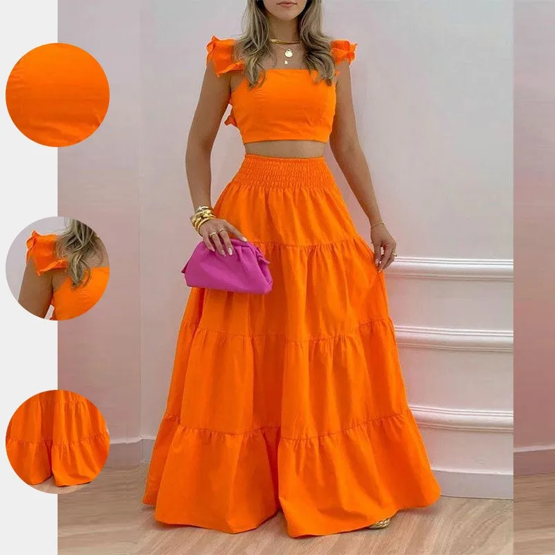 Spring Women's Clothing Sexy Outfits Two Piece Set Strap Maxi Skirt For Woman Polyester Long Sleeveless Matching Sets Set
Spring Women's Clothing Sexy Outfits Two Piece Set Strap Maxi Skirt For Woman Polyester Long Sleeveless Matching Sets Set