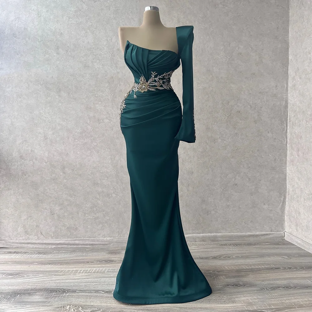 Modern Mermaid Prom Gown One-Shoulder Sequined Lace Appliques Pleat Satin Formal Evening Dresses Backless Long Party Dress
Modern Mermaid Prom Gown One-Shoulder Sequined Lace Appliques Pleat Satin Formal Evening Dresses Backless Long Party Dress