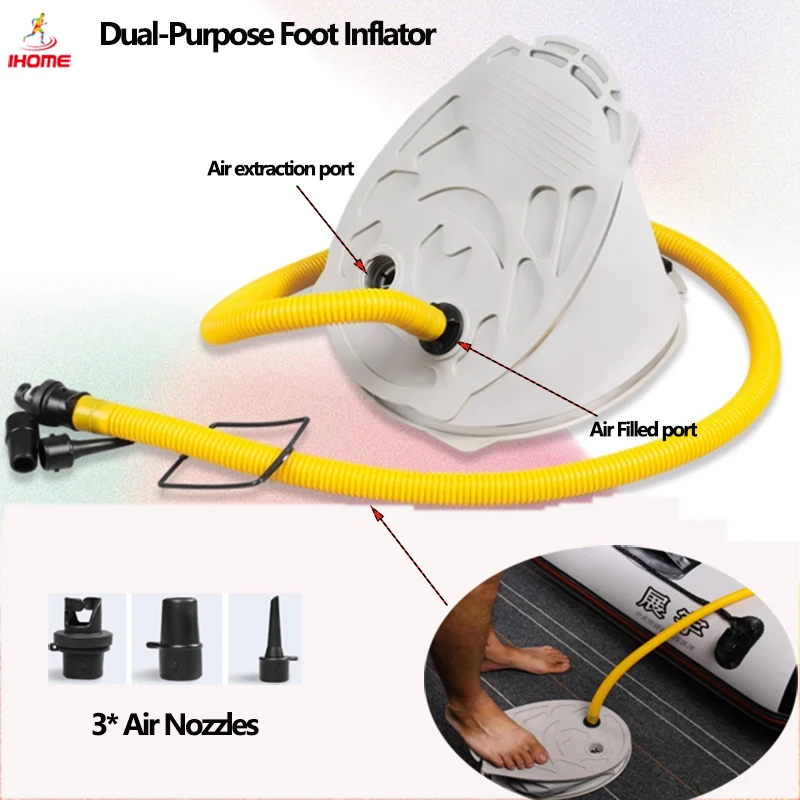 Dual-Purpose Foot Inflator Pump with 3 Air Nozzles Air Filled Port /air Extraction Port 5/7-liter Air Pumps for SUP Boat Airbed
Dual-Purpose Foot Inflator Pump with 3 Air Nozzles Air Filled Port /air Extraction Port 5/7-liter Air Pumps for SUP Boat Airbed