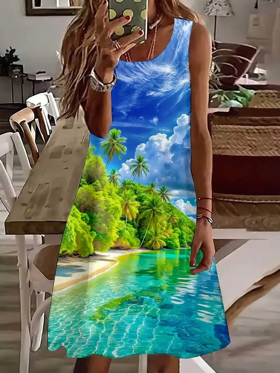 Women Sleeveless Dress Tropical Beach Palm Tree Print Summer Vacation Outfit
Women Sleeveless Dress Tropical Beach Palm Tree Print Summer Vacation Outfit