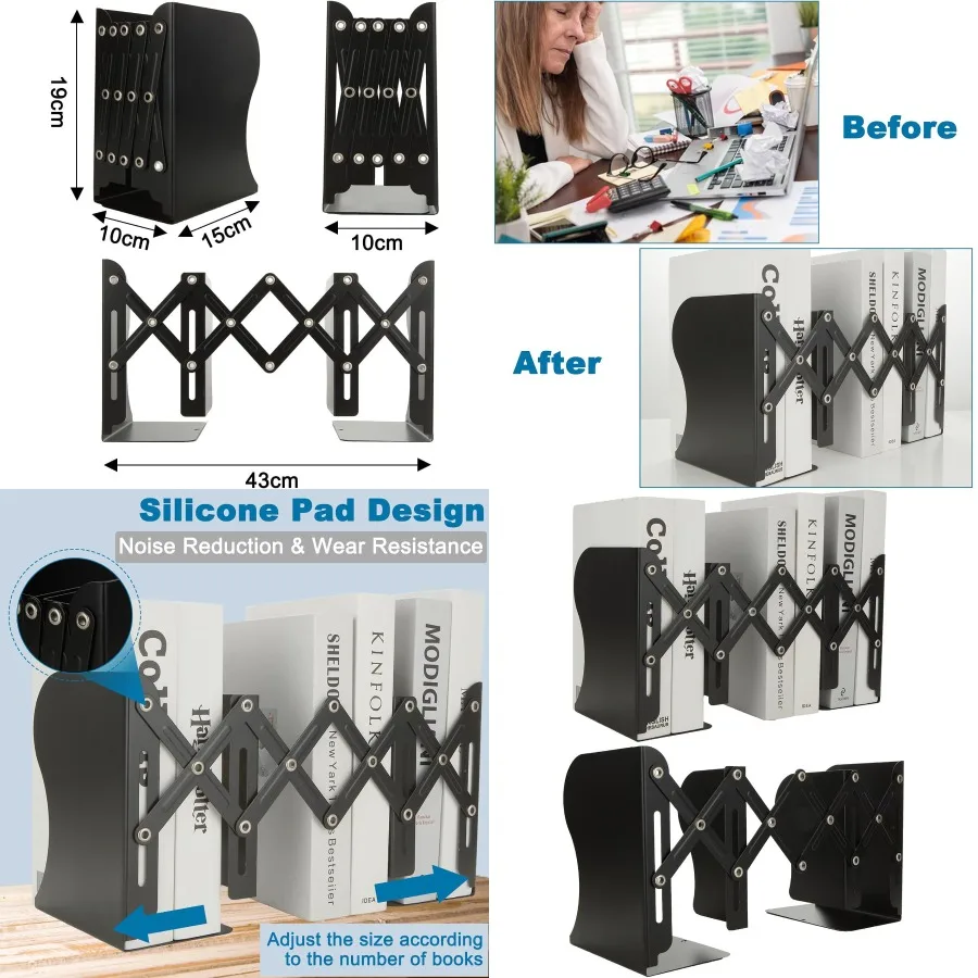 Комплект из 2 регулируемых металлических расширяемых подставок для тяжелого держателя книг с 2 разделителями Черные стопоры для книг для надежных книг Прочно Du
Комплект из 2 регулируемых металлических расширяемых подставок для тяжелого держателя книг с 2 разделителями Черные стопоры для книг для надежных книг Прочно Du