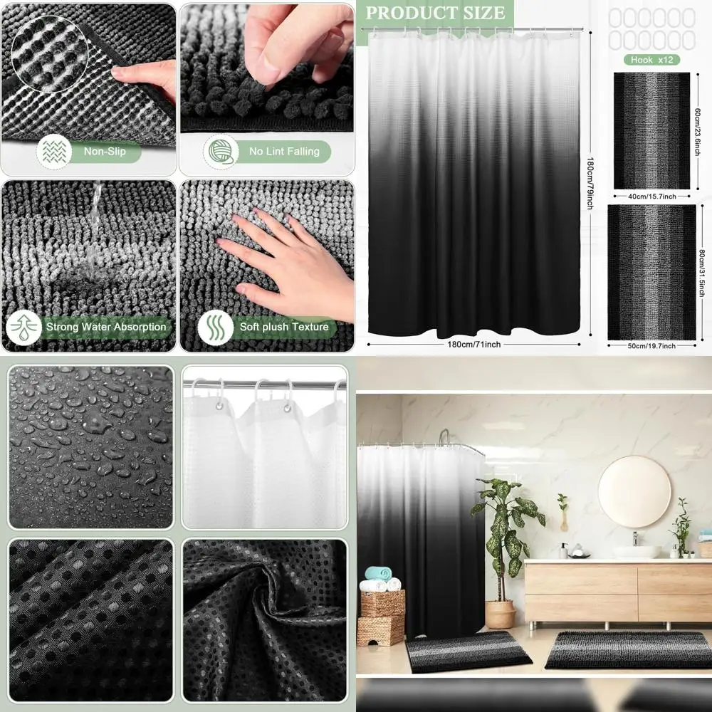 Ombre Waterproof Shower Curtain Set with 3 Pieces, Including Rug and 12 Hooks for Hotel Bathroom Decor
Ombre Waterproof Shower Curtain Set with 3 Pieces, Including Rug and 12 Hooks for Hotel Bathroom Decor