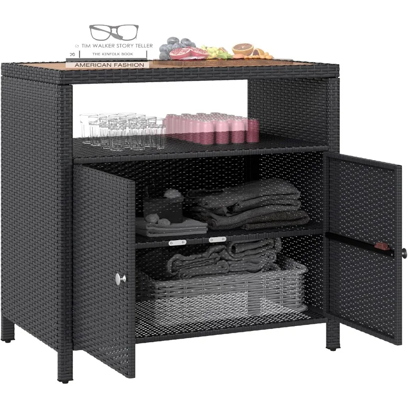 Wicker Outdoor Storage Cabinet, Rattan Outdoor Bar Table with Acacia Wood Countertop, 2 Doors and Shelf, Buffet Cabinet
Wicker Outdoor Storage Cabinet, Rattan Outdoor Bar Table with Acacia Wood Countertop, 2 Doors and Shelf, Buffet Cabinet