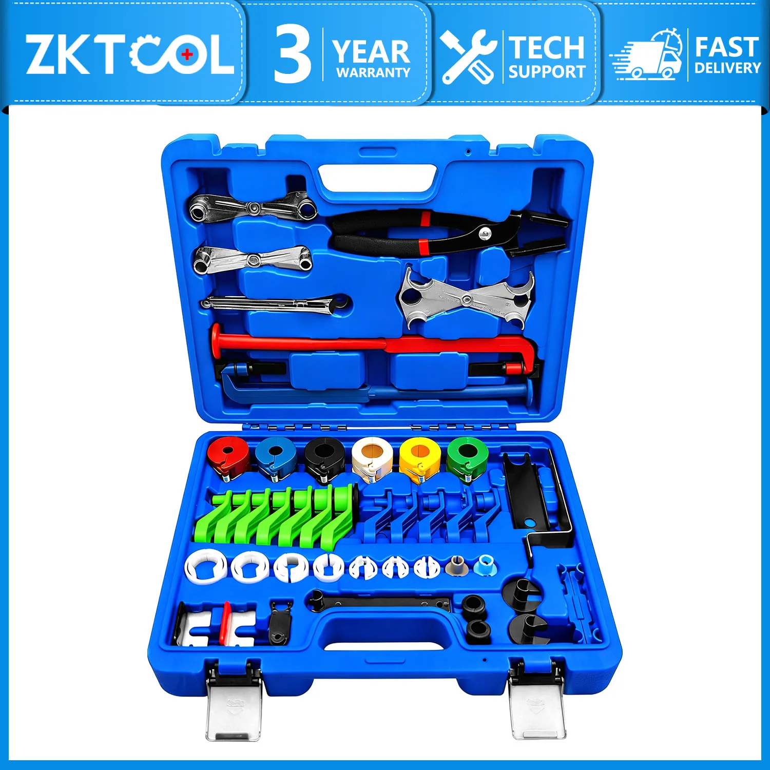 45-piece quick-release tool set, suitable for disconnecting hoses from air conditioning, fuel, and transmission systems.
45-piece quick-release tool set, suitable for disconnecting hoses from air conditioning, fuel, and transmission systems.