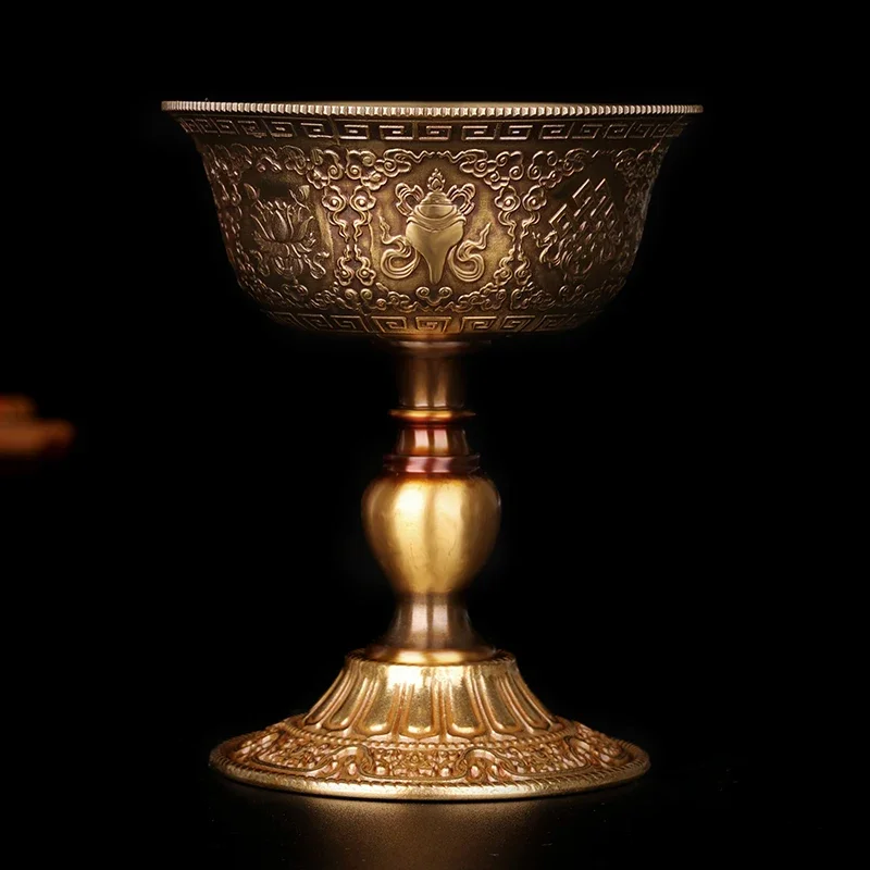 8.8cm Pure Copper Exquisite Carving Buddhist Eight Auspicious Symbol Plating Long Life Butter Lamp Base for Temple Decorations
8.8cm Pure Copper Exquisite Carving Buddhist Eight Auspicious Symbol Plating Long Life Butter Lamp Base for Temple Decorations