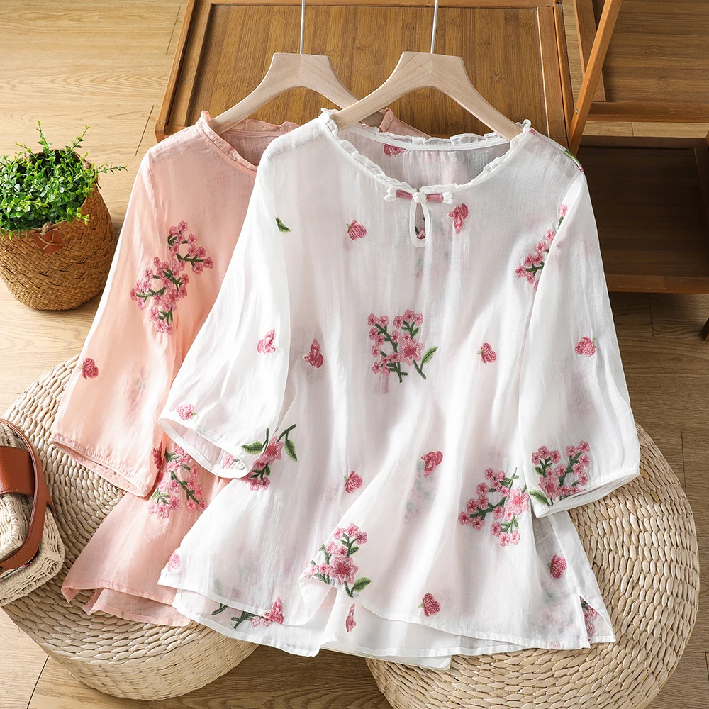 Women's Embroidered Cotton Linen Base Shirt New Chinese Style Fashion T-Shirt Summer 2026 Breathable Cool Feeling Loose Fit
Women's Embroidered Cotton Linen Base Shirt New Chinese Style Fashion T-Shirt Summer 2026 Breathable Cool Feeling Loose Fit