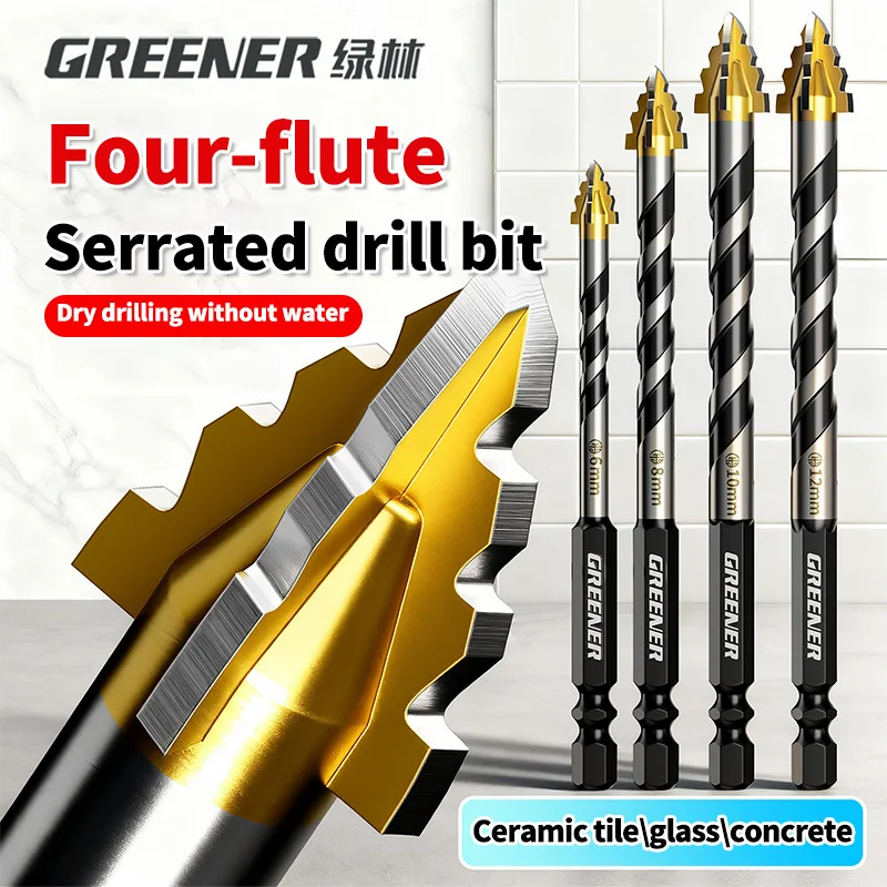 GREENERY 6-12mm Four Edged Serrated Eccentric Drill Bit Super Hard for Tile Glass Ceramic Concrete Marble Metal Dry Drilling
GREENERY 6-12mm Four Edged Serrated Eccentric Drill Bit Super Hard for Tile Glass Ceramic Concrete Marble Metal Dry Drilling