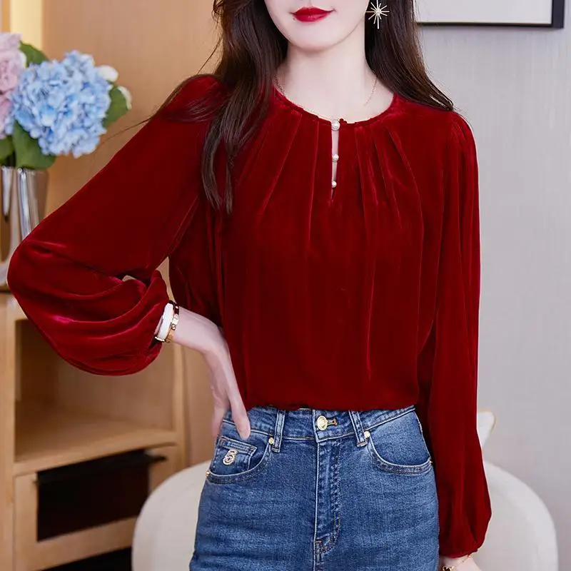 China-Chic Style Premium Golden Velvet Shirt Women's Long Sleeve High End High End Chinese Style Black Golden Velvet Top Women
China-Chic Style Premium Golden Velvet Shirt Women's Long Sleeve High End High End Chinese Style Black Golden Velvet Top Women