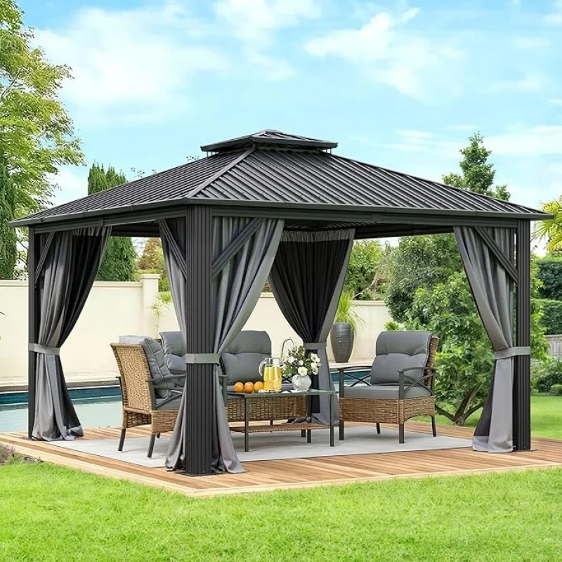 12x12Ft Hardtop White Gazebo, Double Roof Aluminum Frame, Galvanized Outdoor Canopy/ Netting & Shaded Curtains Patio
12x12Ft Hardtop White Gazebo, Double Roof Aluminum Frame, Galvanized Outdoor Canopy/ Netting & Shaded Curtains Patio