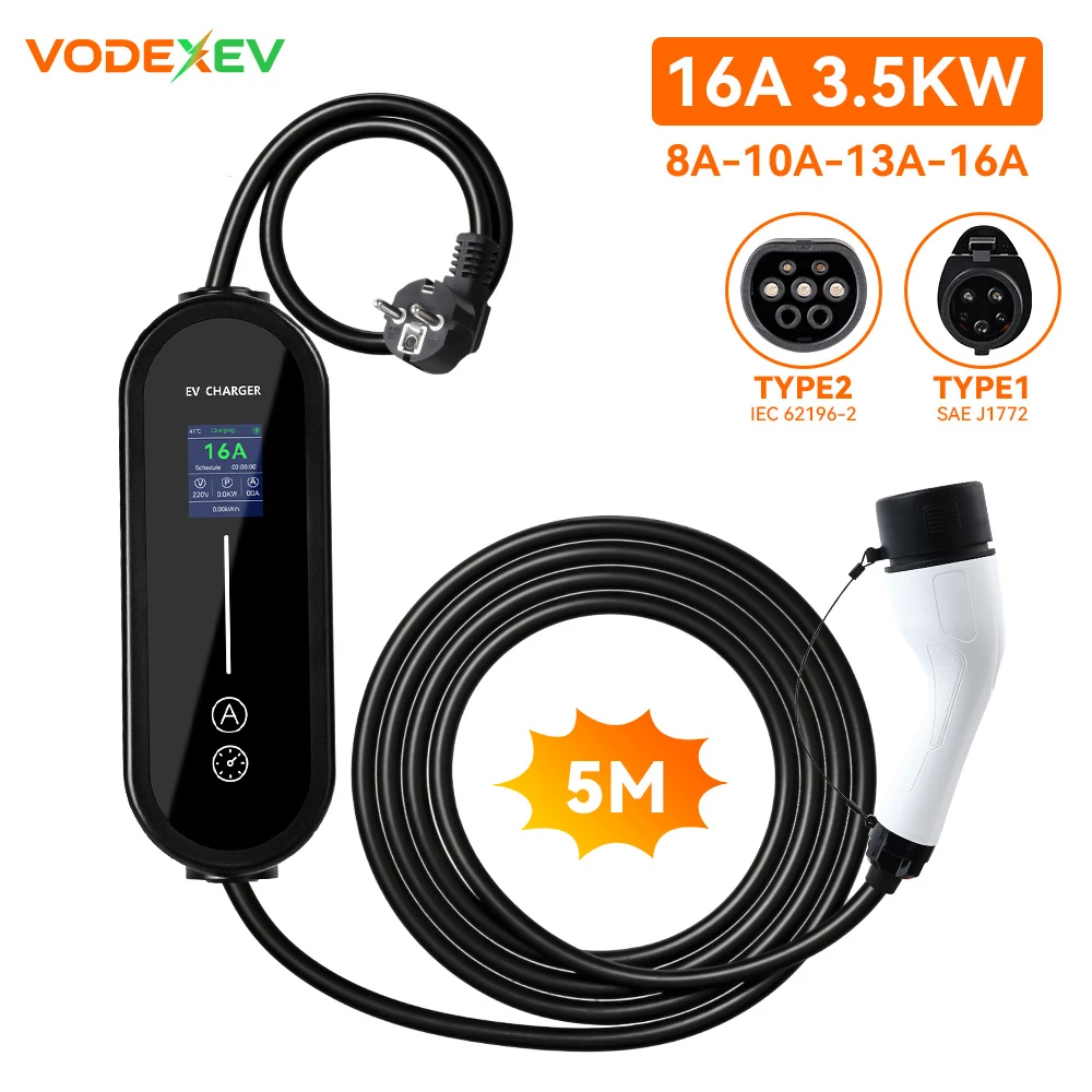 Портативное зарядное устройство VODEXEV 3.5 кВт для электромобилей, кабель 5 м, разъем Type2 IEC62196, 16А, 1 фаза, настенная зарядная станция Type1 для электромобилей
Портативное зарядное устройство VODEXEV 3.5 кВт для электромобилей, кабель 5 м, разъем Type2 IEC62196, 16А, 1 фаза, настенная зарядная станция Type1 для электромобилей