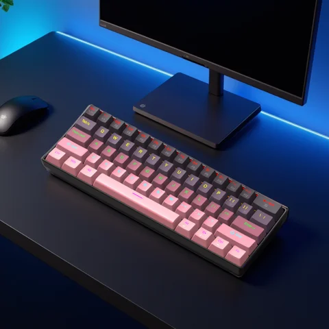 APAYADO K61 Mini Mechanical Keyboard,Wired,61 Keys,Phantom RGB, Black/White Red/Blue Mechanical Switch for Gaming,60% Portable
