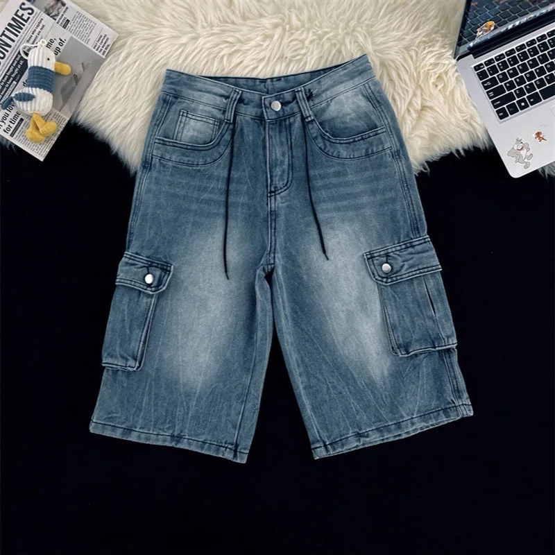 American High Street Denim Shorts For Men Summer Casual Fashion Retro Workwear Style Multi Pocket Washed Blue Straight Leg Short
American High Street Denim Shorts For Men Summer Casual Fashion Retro Workwear Style Multi Pocket Washed Blue Straight Leg Short