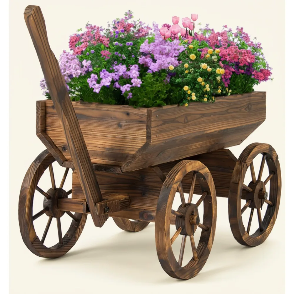 Rustic Wooden Wagon Planter with Wheels - Large Capacity Outdoor Garden Decor for Patio Balcony
Rustic Wooden Wagon Planter with Wheels - Large Capacity Outdoor Garden Decor for Patio Balcony