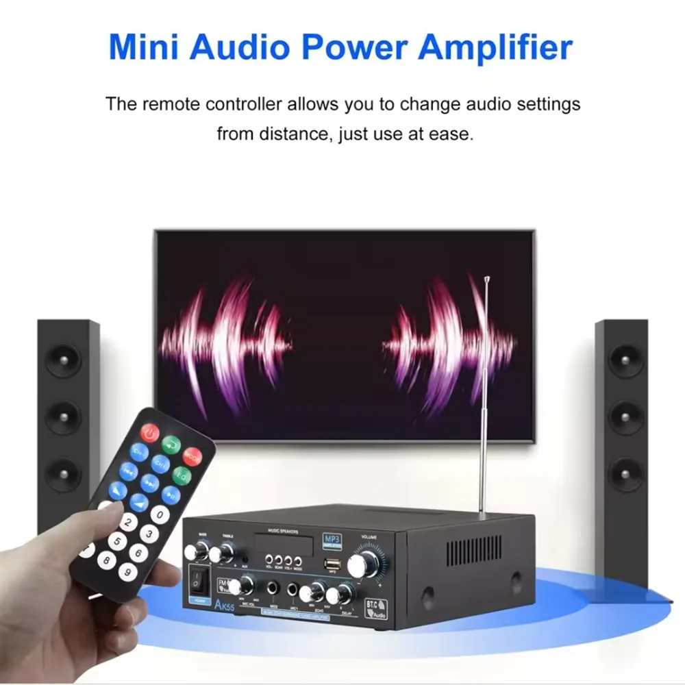 AK55 HiFi Digital Amplifier Channel 2.0 Bluetooth Surround Sound AMP Max Power 90Wx2 Speaker for Home Car BT 5.0 Audio AMP
AK55 HiFi Digital Amplifier Channel 2.0 Bluetooth Surround Sound AMP Max Power 90Wx2 Speaker for Home Car BT 5.0 Audio AMP