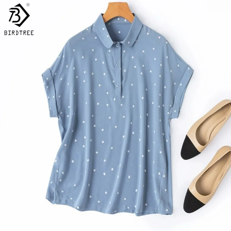 Birdtree, 100% Silk Dot Print Blouse, Polo-neck Short Sleeve Shirt, Women Sand Wash Double Crepe Tops, 2026 Summer New T64042JF
Birdtree, 100% Silk Dot Print Blouse, Polo-neck Short Sleeve Shirt, Women Sand Wash Double Crepe Tops, 2026 Summer New T64042JF