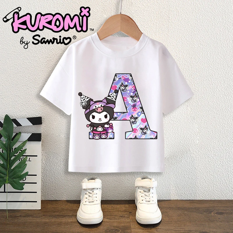 Sanrio Kuromi T-shirt Cotton Boys Girls Clothes Letter A-Z Printed Summer Short Sleeve Outdoor Wear Fashion Kids Birthday Shirts
Sanrio Kuromi T-shirt Cotton Boys Girls Clothes Letter A-Z Printed Summer Short Sleeve Outdoor Wear Fashion Kids Birthday Shirts