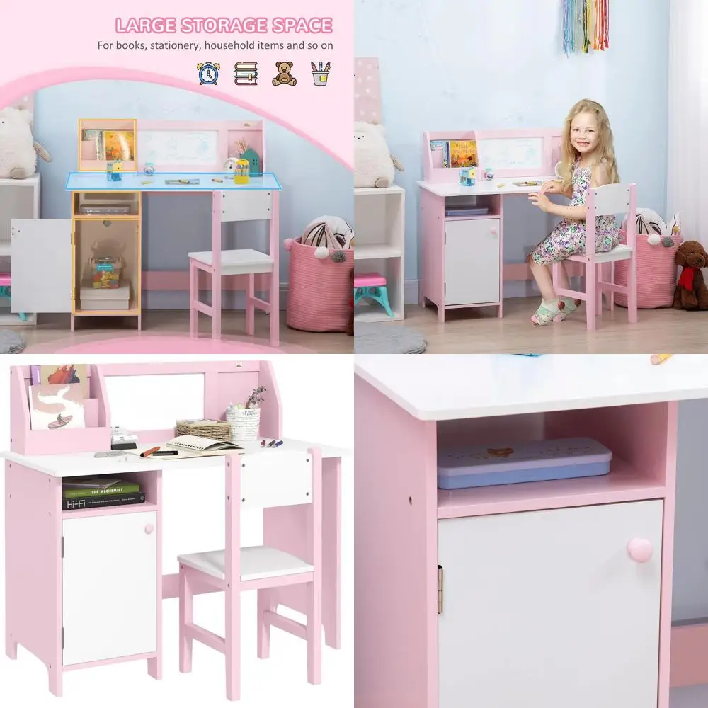 Children's Study Desk and Chair Set with Pink Whiteboard, Storage, Art Gifts
Children's Study Desk and Chair Set with Pink Whiteboard, Storage, Art Gifts