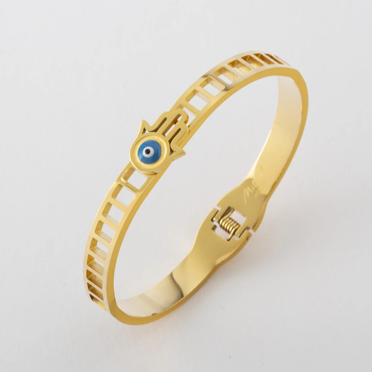Lucky Eye Turkish Blue Evil Eye Bangle Exquisite Stainless Steel Women'S Bracelet Hamsa Pattern Jewelry Hand Type
Lucky Eye Turkish Blue Evil Eye Bangle Exquisite Stainless Steel Women'S Bracelet Hamsa Pattern Jewelry Hand Type