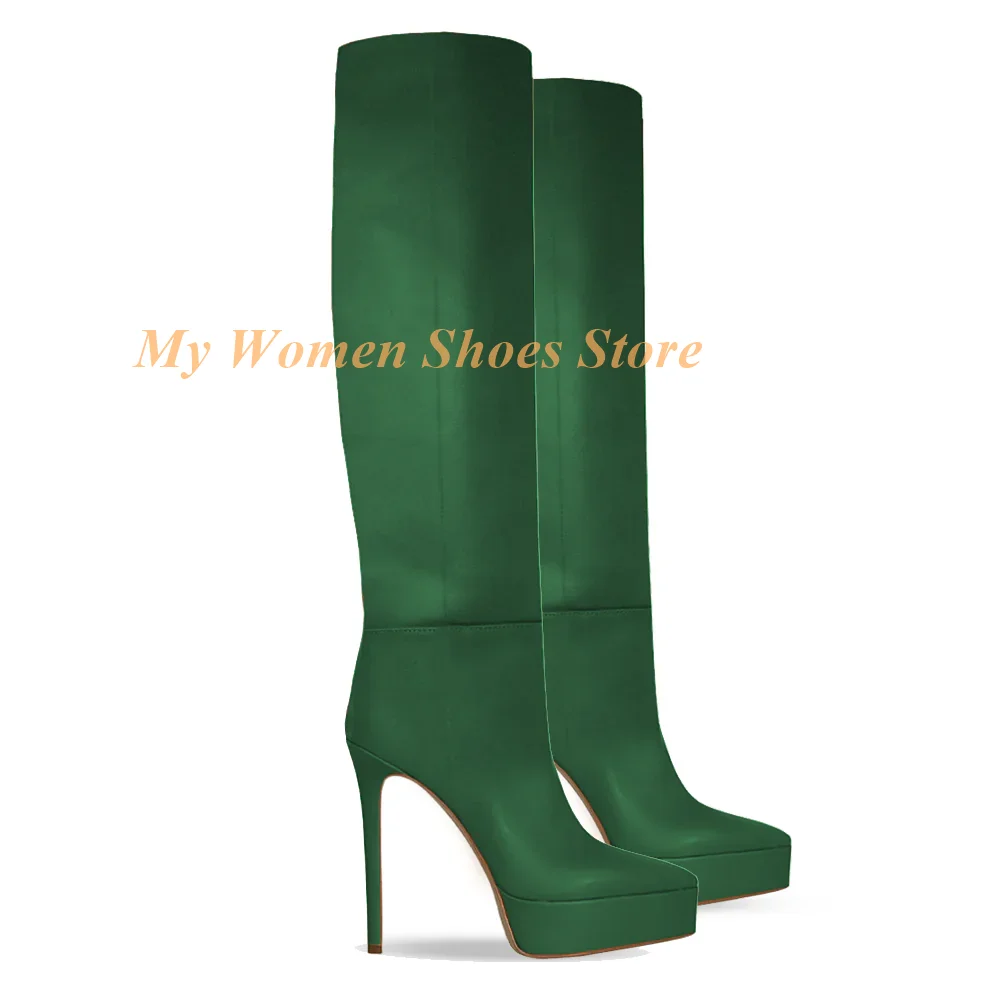 Зеленые длинные ботинки на платформе из матовой кожи, пикантные зимние женские туфли до колена на тонком высоком каблуке-молнии с острым носком, подиум 2026, зимняя женская обувь
Зеленые длинные ботинки на платформе из матовой кожи, пикантные зимние женские туфли до колена на тонком высоком каблуке-молнии с острым носком, подиум 2026, зимняя женская обувь